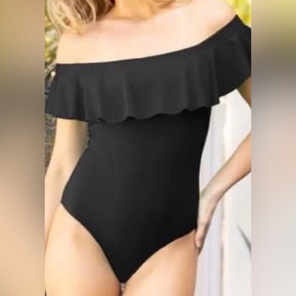 NWT Jantzen Off the Shoulder Cornflower Blue One Piece Bathing Suit Size 14 - Picture 2 of 13